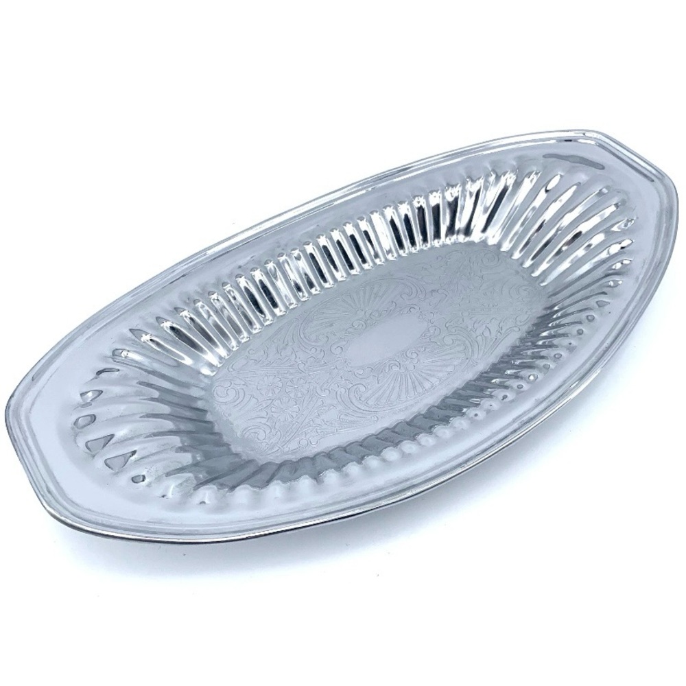 Vintage Hellerware Chrome Oval Tray | 1950s Mid Century Serving & Decor